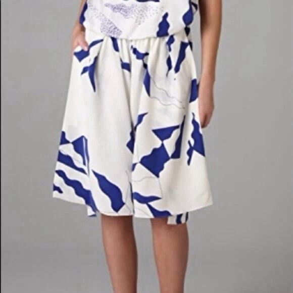 DIANE VON FURSTENBERG Silk Shorts Jumpsuit 6 Blue White Pockets Spaghetti EUC - Picture 5 of 13